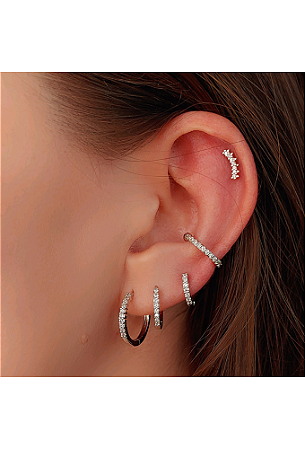 TRIO DE ARGOLINHA COM ZIRCÔNIAS CRISTAL NO RÓDIO