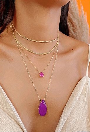 COLAR COM PEDRA FUSION GOTA AMETISTA