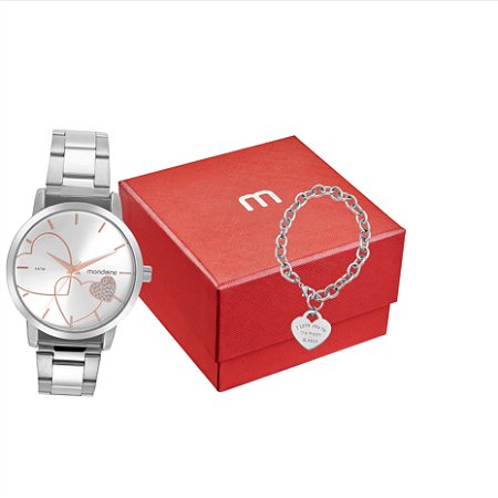 Relógio Mondaine, Mostrador Gelo, Caixa e Pulseira em Aço, Kit: Pulseira Cromada, Garantia de 02 Anos, Aprova D'Água. Ref.: 99727L0MKNE2K1