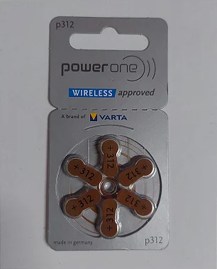Bateria para Aparelho Auditivo Power One P312, Cartela com 6 unidades.