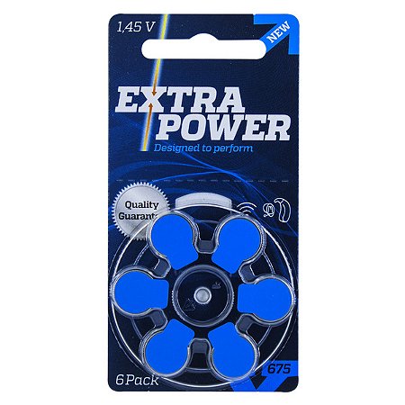 Bateria para Aparelho Auditivo Extra Power 675, Cartela com 6 unidades.