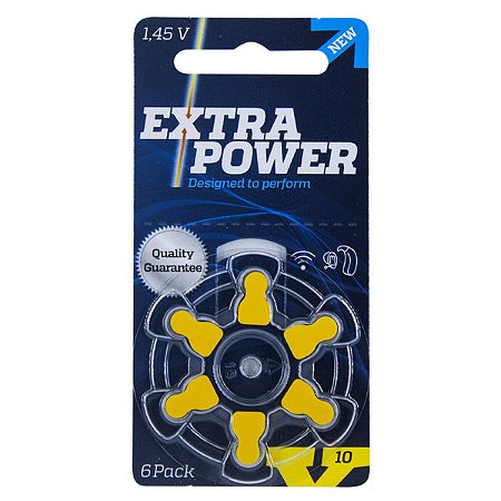 Bateria para Aparelho Auditivo Extra Power P10, Cartela com 6 unidades.