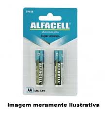 Pilha Alfacell Alcalina AA Pequena, Cartela com 02 unidades.