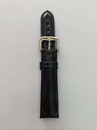 Pulseira em Couro Legítimo, Lisa,  Costurada Cor Preta - Nº 10 ao Nº 24