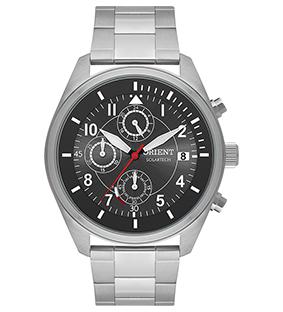 Relógio de Pulso Orient SolarTech, Multifunção, Mostrador Cinza, Detalhes em Branco, Caixa e Pulseira em Aço, Aprova D'água.  Ref.: MBSSC 249.
