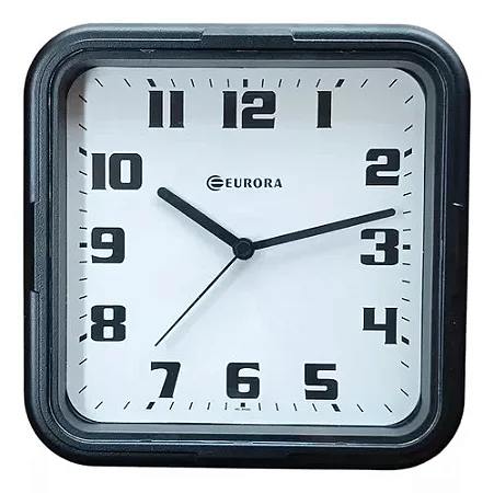 RELOGIO PAREDE EURORA 24X24,5X5 CM QUADRADO LISO - 6540 PRETO