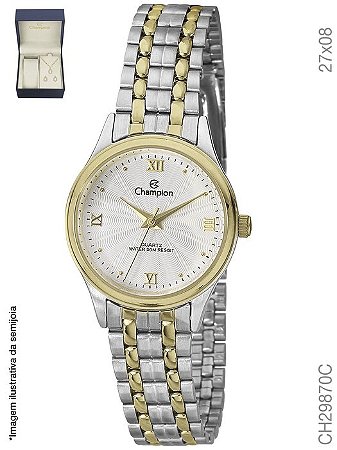 Relógio de Pulso Champion Misto Kit Colar e Brinco Feminino CH29870C