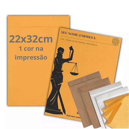 500 Envelopes 22x32cm, impressão frente 1 cor