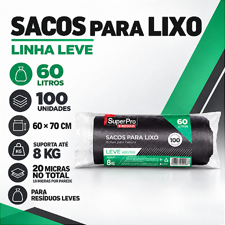 SACO LIXO 60L LEVE C/100 SP18060PRL SUPERPRO