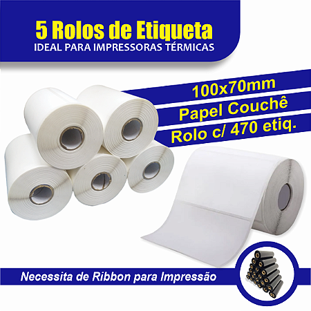 5 Rolos de Etiqueta 10x7cm (100x70mm) Couchê