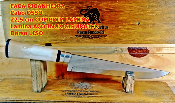 Faca Picanheira cabo osso lamina aço inox