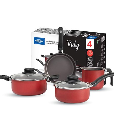 Conjunto Panelas Antiaderente Brinox 4 Peças Ruby