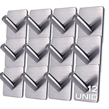 Ganchos Adesivo Parede Inox Pendurar Toalhas Roupas Kit 12