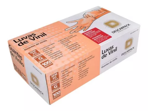 LUVA DE VINIL SEM PO ATOXICA C/100UN DESCARPACK (M)