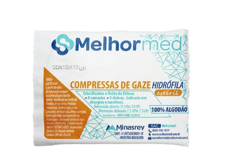 COMPRESSA DE GAZE HIDROFILA ESTERIL 7,5X7,5CM 10UN MELHORMED