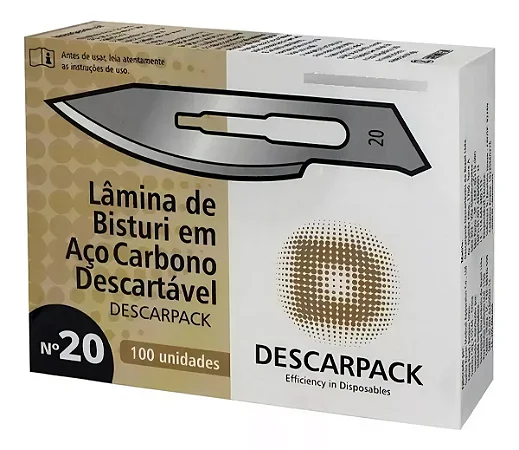 LAMINA DE BISTURI ACO CARBONO DESCARTAVEL C/100UN nº 20