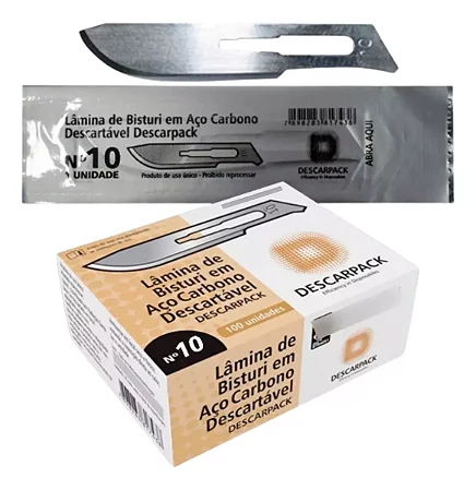 LAMINA DE BISTURI ACO CARBONO DESCARTAVEL C/100UN Nº10