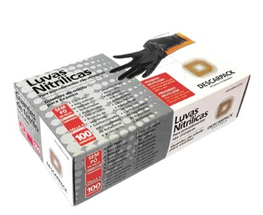 LUVA NITRILICA PRETA SEM PO CAIXA C/100UN TAMANHO M