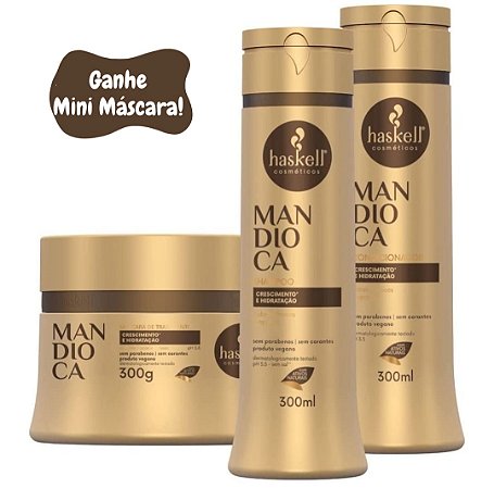 KIT HASKELL MANDIOCA SHAMPOO, CONDICIONADOR E MÁSCARA