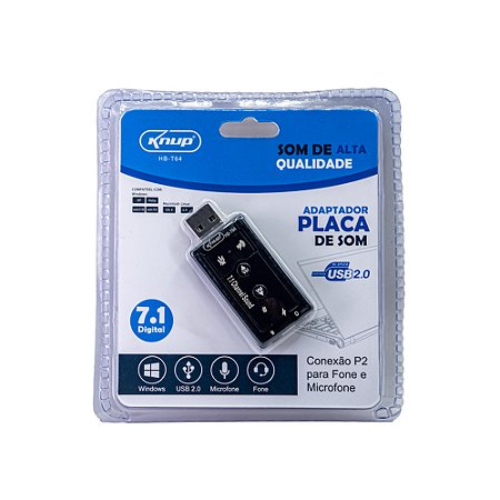 Adaptador Placa De Som Usb 7.0 Knup Hbt64