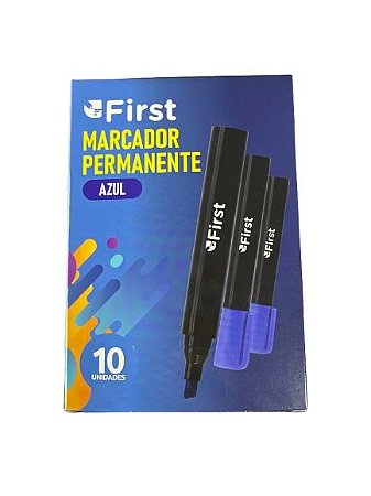 Marcador Permanente Azul 10 Unid. First Bm2116