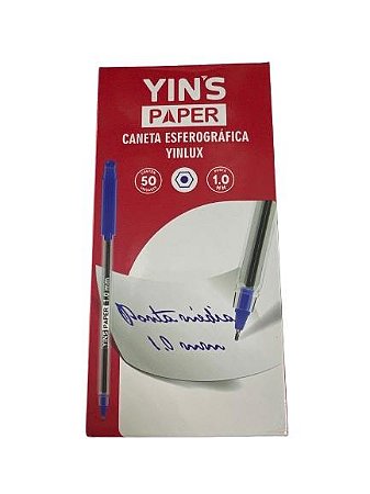 Caneta Esferográfica Azul Kit 50 Pçs Yin'S Paper Yp8145