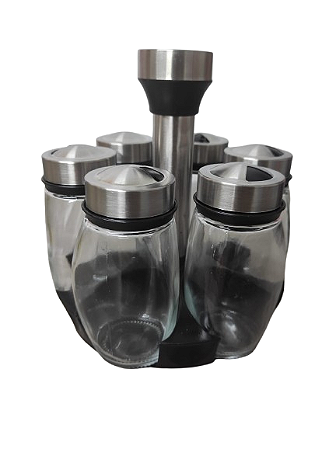 Conjunto Porta Temperos Com 6 Potes de Vidro + Base Giratória Bmax Bmf1160