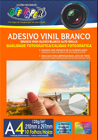 Adesivo Vinil Branco A4 120g 10 Fls Off Paper