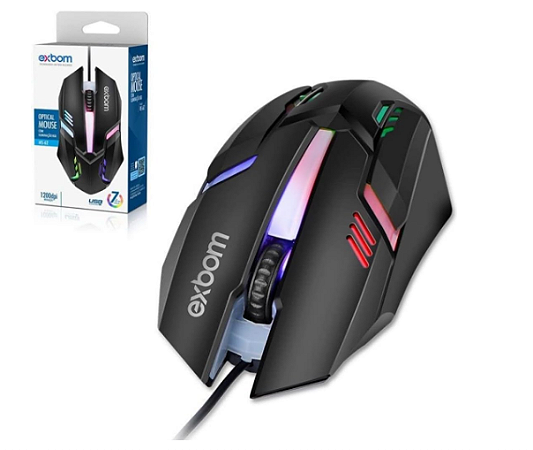 Mouse Optical Com Fio Rgb 1200dpi Exbom Ms62