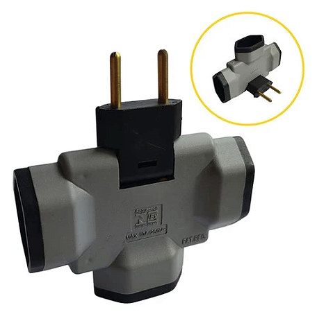 Adaptador De Tomada 90 Graus Com 3 Entradas