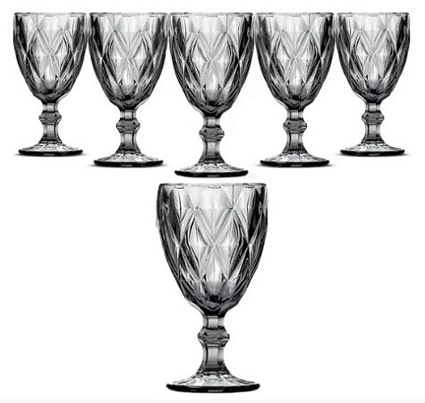 Taça Diamante Fume 340ml Kit 6 Pçs Original Glass Gl7640