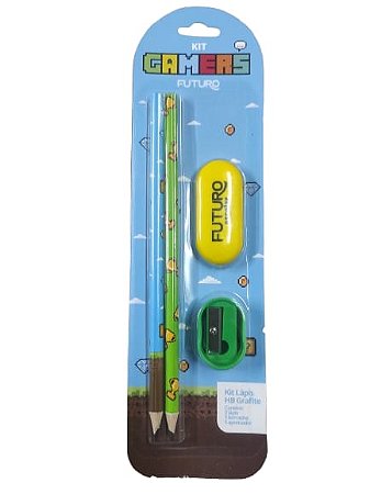 Kit 2 Lápis Hb 1 Borracha 1 Apontador Gamers Futuro Fe092246