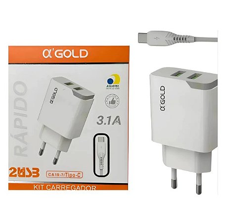 Carregador Tpc Rápido 3.1a 2 Usb Agold Ca197