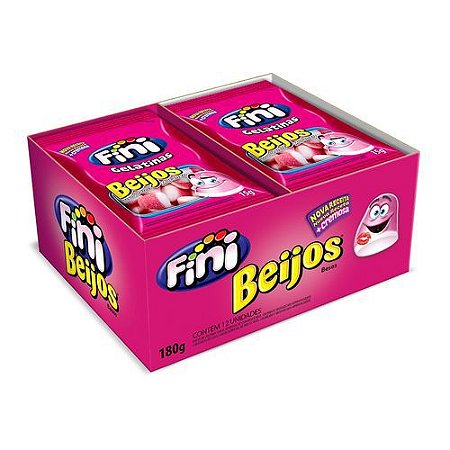 Bala Gelatina 15g Beijos de Morango c/12 - Fini