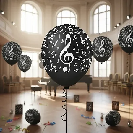 BALAO NOTA MUSICAL PRETO/BRANCO 10" C/25 - PIC PIC