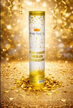 LANÇA CONFETE 30CM PICADO METALIZADO DOURADO - SILVER FESTAS