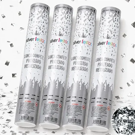 LANÇA CONFETE 30CM PICADO METALIZADO PRATEADO - SILVER