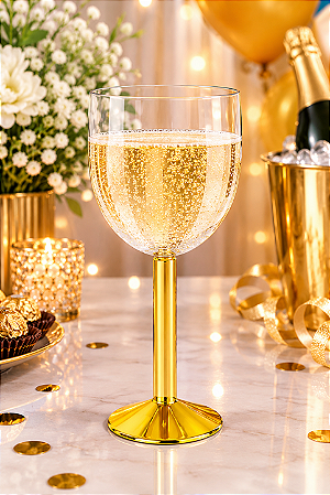 Taça Gin 400ml cristal Base Metalizada Dourada - Mtsz