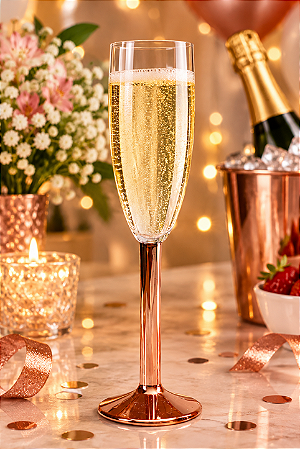 Taça Champanhe Cristal Base Metalizada Rose Gold - MTZ