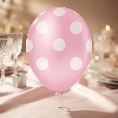 BALAO 10" BOLINHA ROSA BABY/BRANCO C/25 - PIC PIC