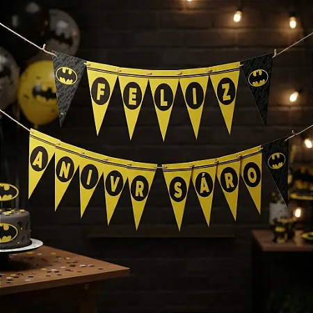 Faixa Feliz Aniversario Batman Geek - Festcolor