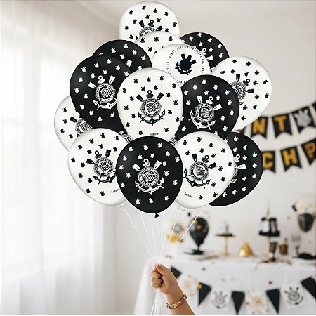Balão 9" Corinthians Preto/Branco 2023 c/25 - Festcolor