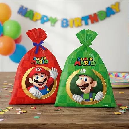 Sacola Plástica Super Mario c/8 - Festcolor