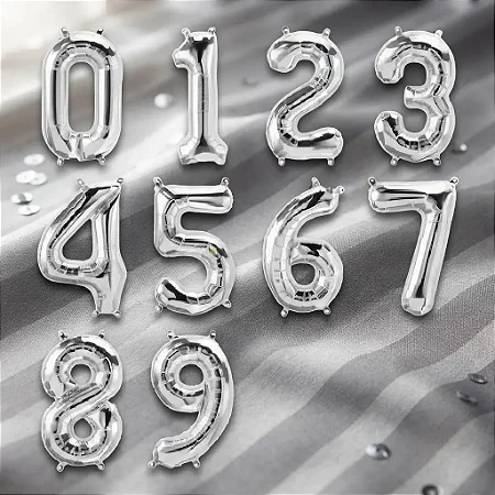 Balão metalizado 40cm(16") número Prata - Rt Brasil
