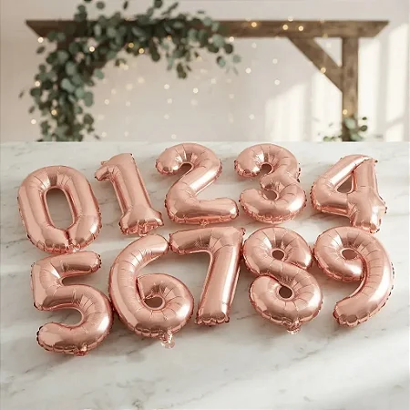 Balão metalizado 40cm(16") número Rose Gold - Rt Brasil