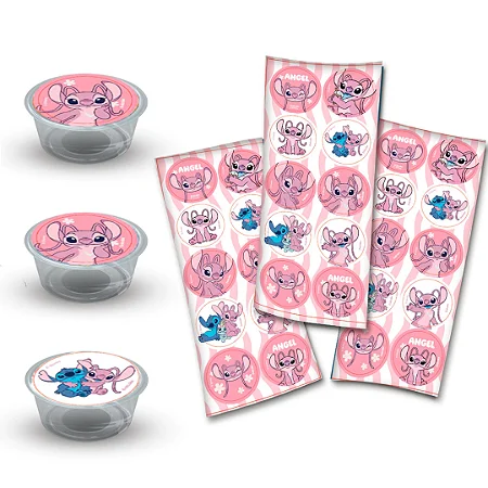 Adesivo Redondo Stitch Angel Com 30 - Festcolor