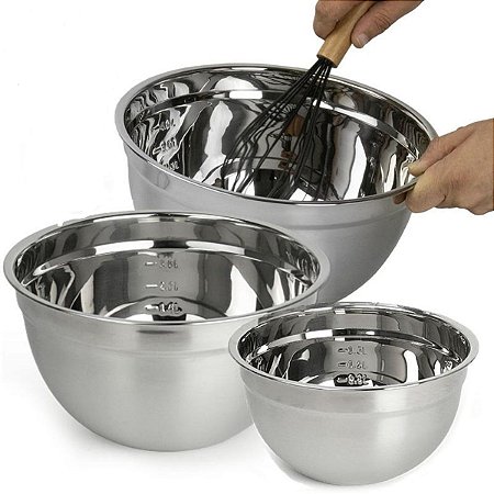 KIT 3 TIGELAS PREPARO INOX ESCOVADAS - KEHOME