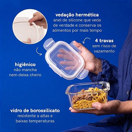 POTE VIDRO HERMETICO QUADRADO 1L