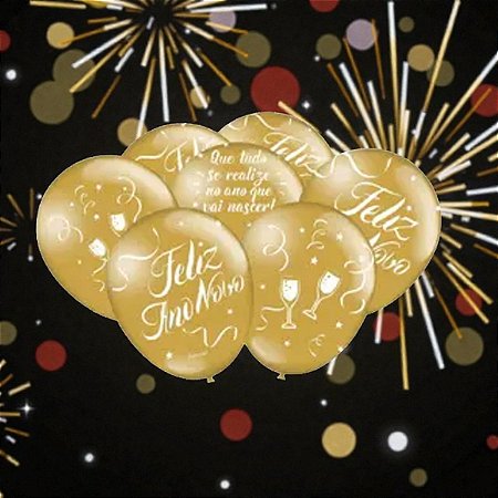 BALAO DEC FELIZ ANO NOVO DOURADO C/25