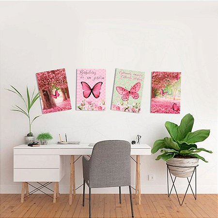 QUADRO DECORATIVO JARDIM DAS BORBOLETAS C/4